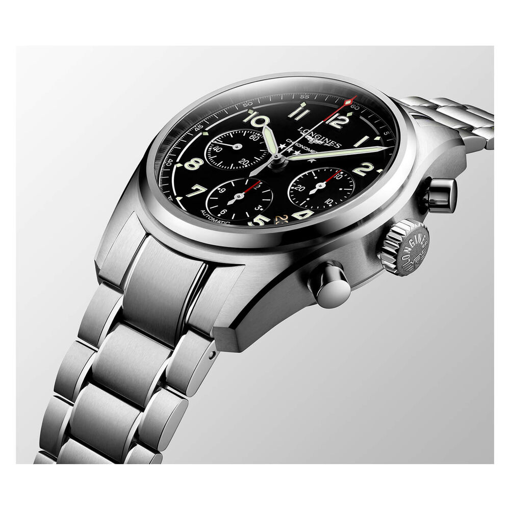 Longines Spirit Automatic 42mm Chronograph Black Dial Steel Case Bracelet Watch image number 3