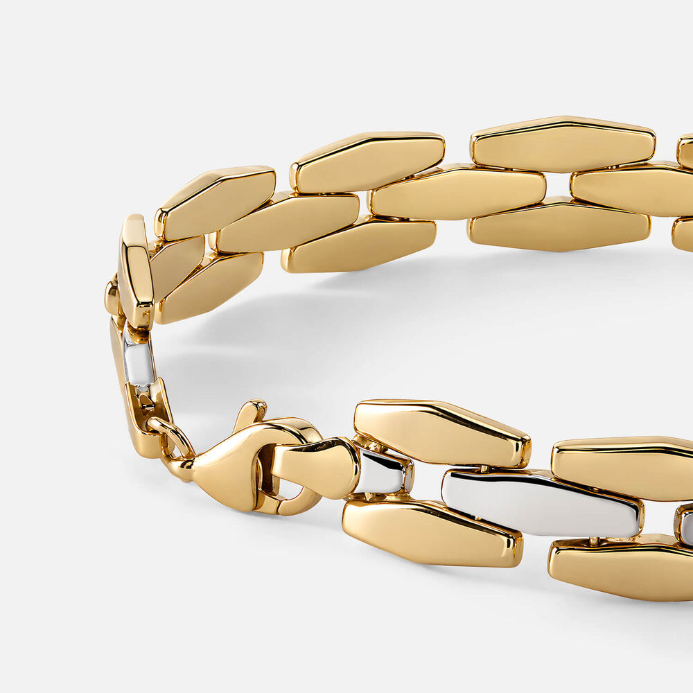 9ct Yellow & White Gold Three Row Polished Oval Link Bracelet