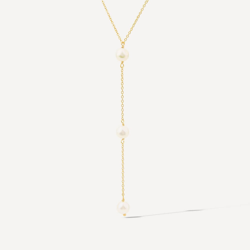 9ct Yellow Gold 3 Pearl "Y" Drop Necklet