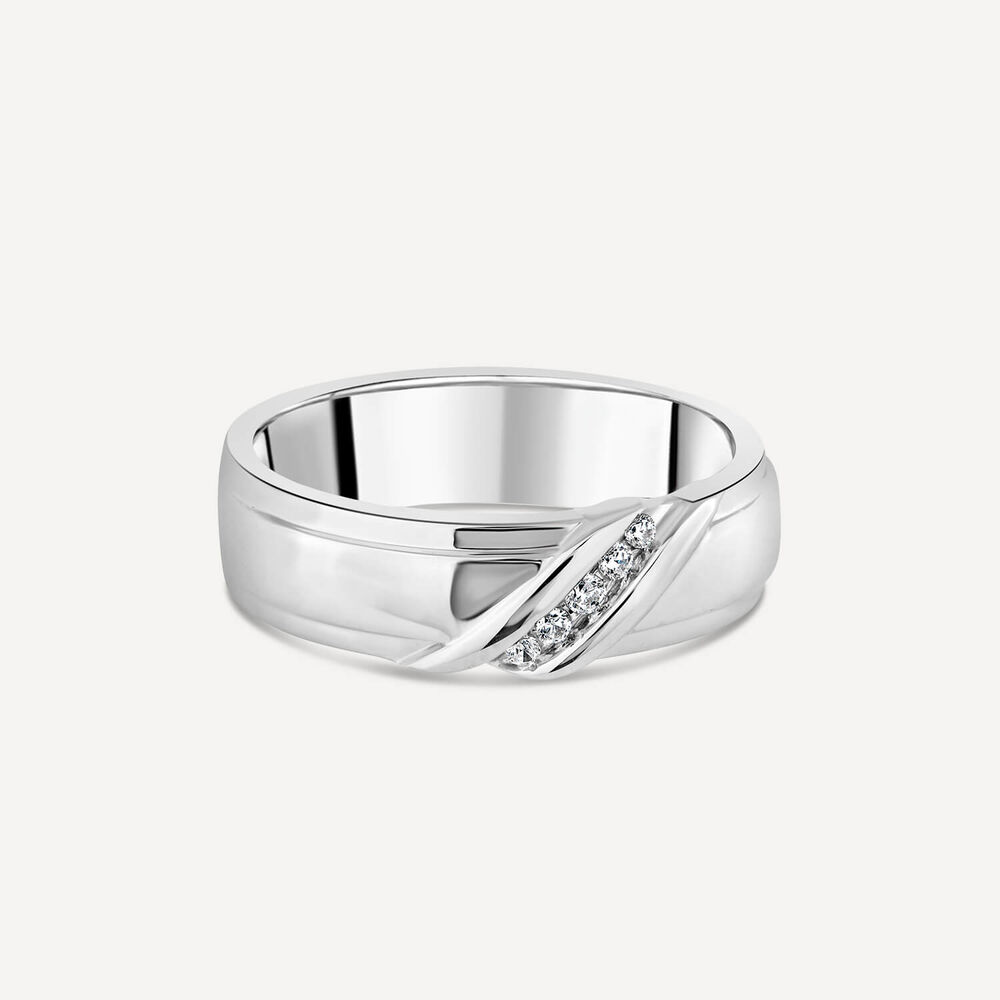 9ct White Gold Orchid Five 6MM Diamond Crossover Centre Polished Wedding Ring image number 2