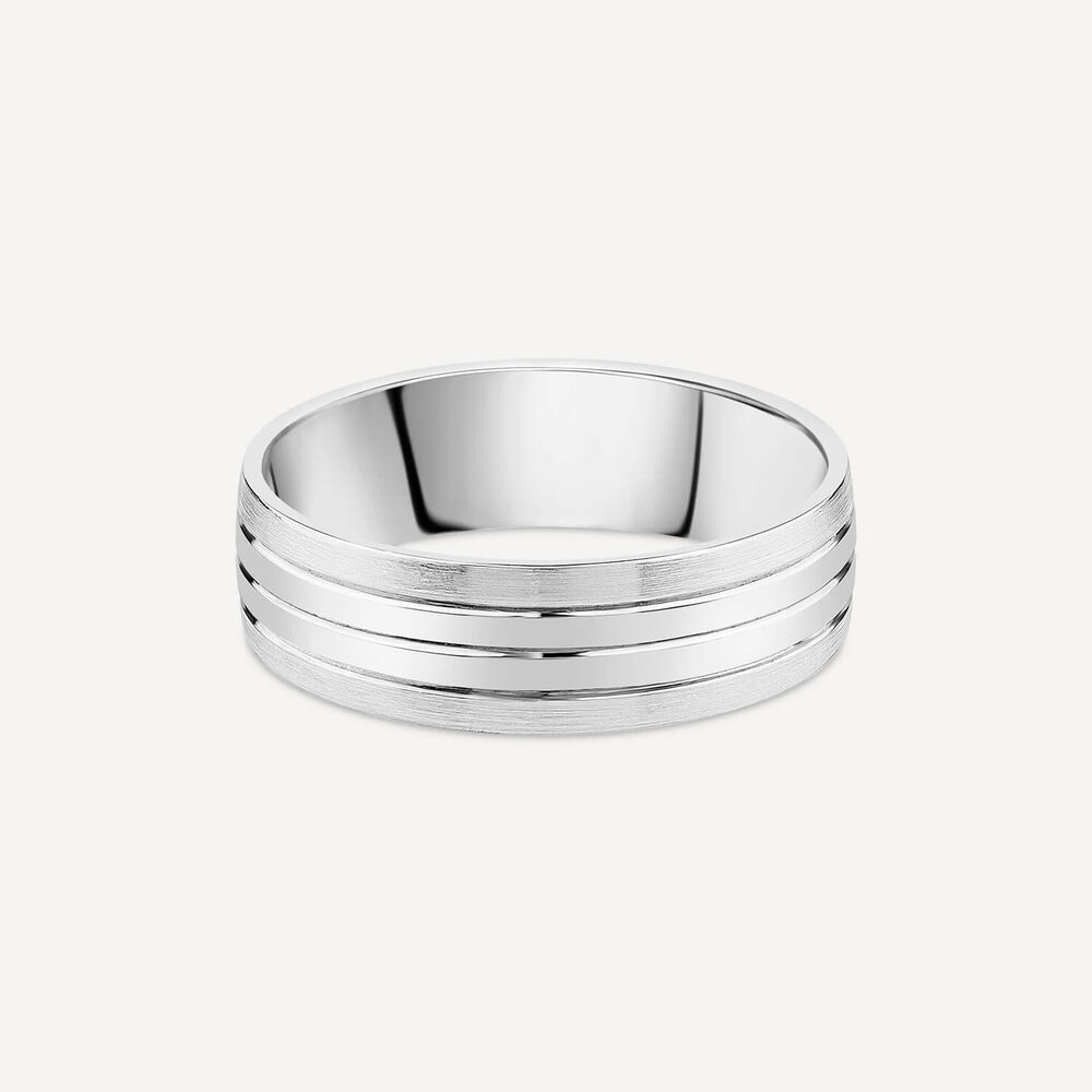 Platinum 6mm 3 Lines Men's Wedding Ring image number 2
