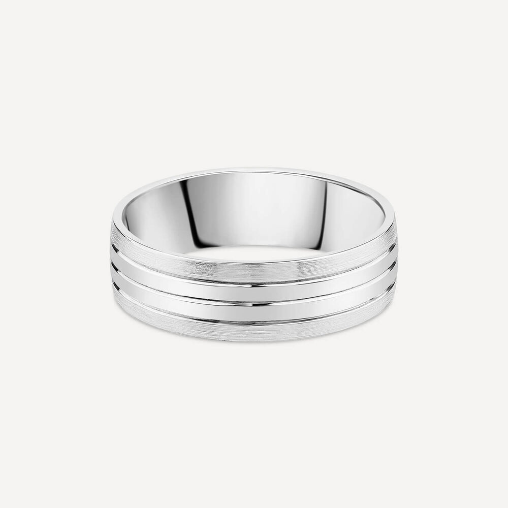 Platinum 6mm 3 Lines Men's Wedding Ring image number 2