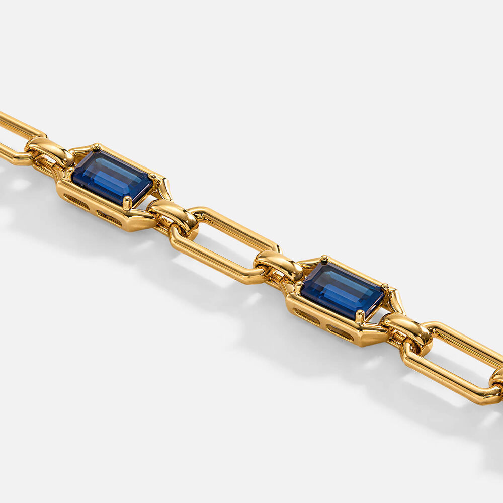 Sterling Silver Yellow Gold Plated Vermeil Rectangular Sapphire Link Bracelet