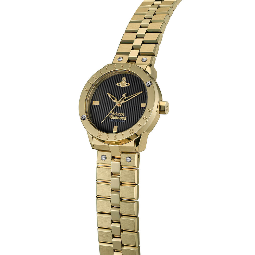 Vivienne Westwood Trellick 30mm Black Dial Gold Tone Steel Bracelet Watch