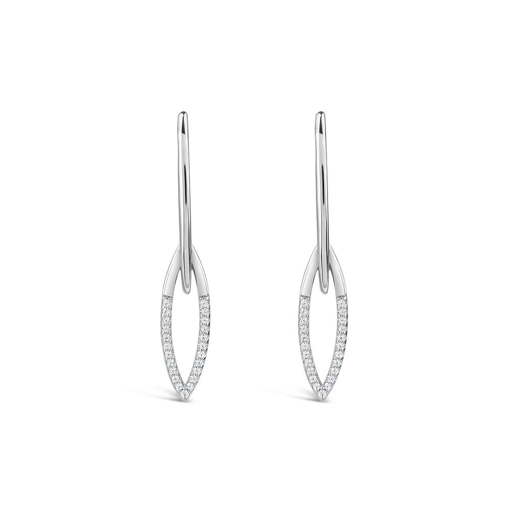 Sterling Silver Open Marquise Polished & Cubic Zirconia Pave Set Drop Earrings image number 0