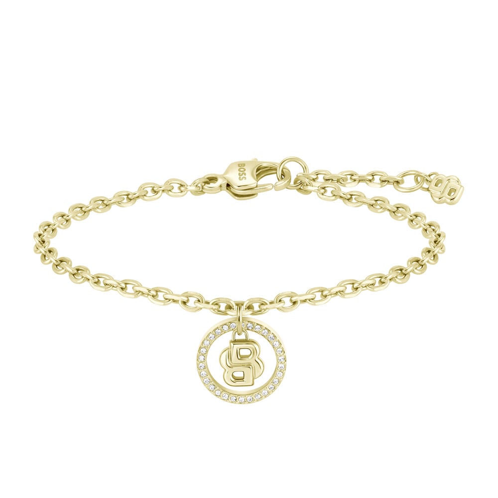 BOSS Double B Divine Crystal Yellow Gold Tone Stainless Steel Bracelet image number 0