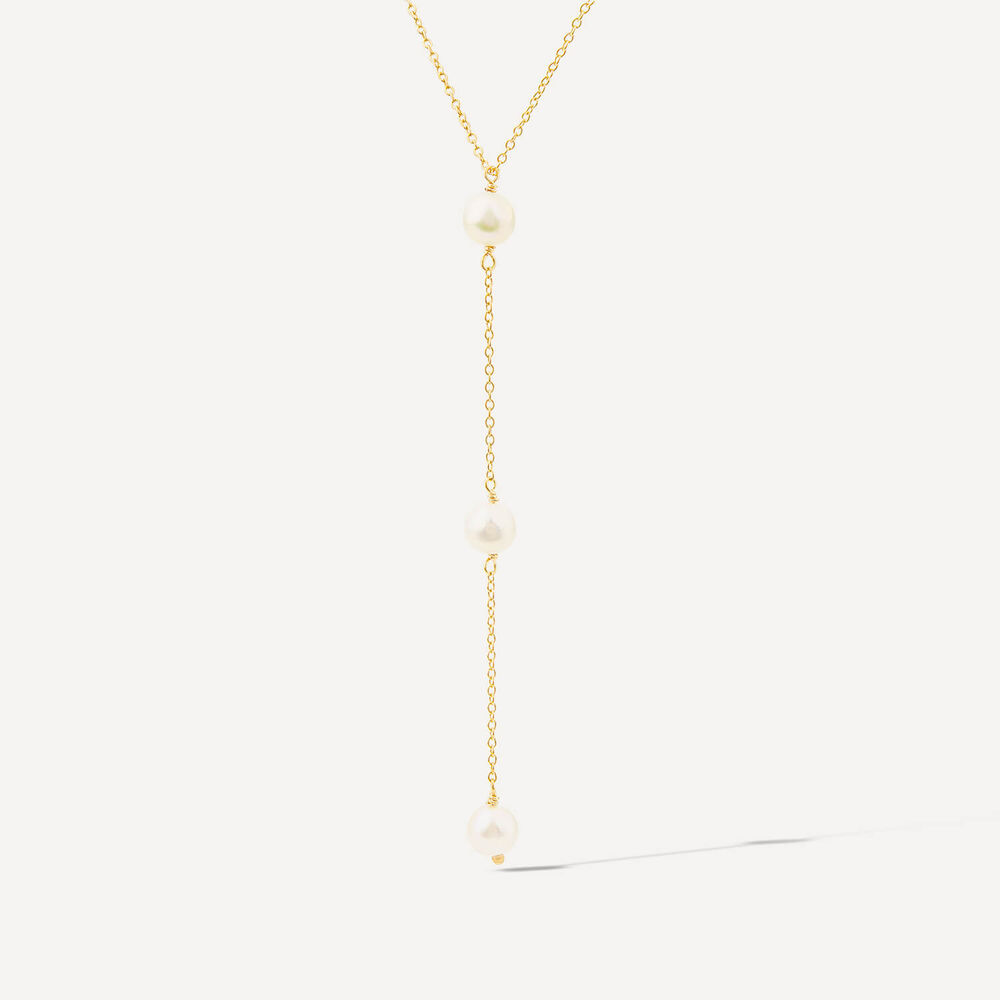 9ct Yellow Gold 3 Pearl "Y" Drop Necklet image number 1