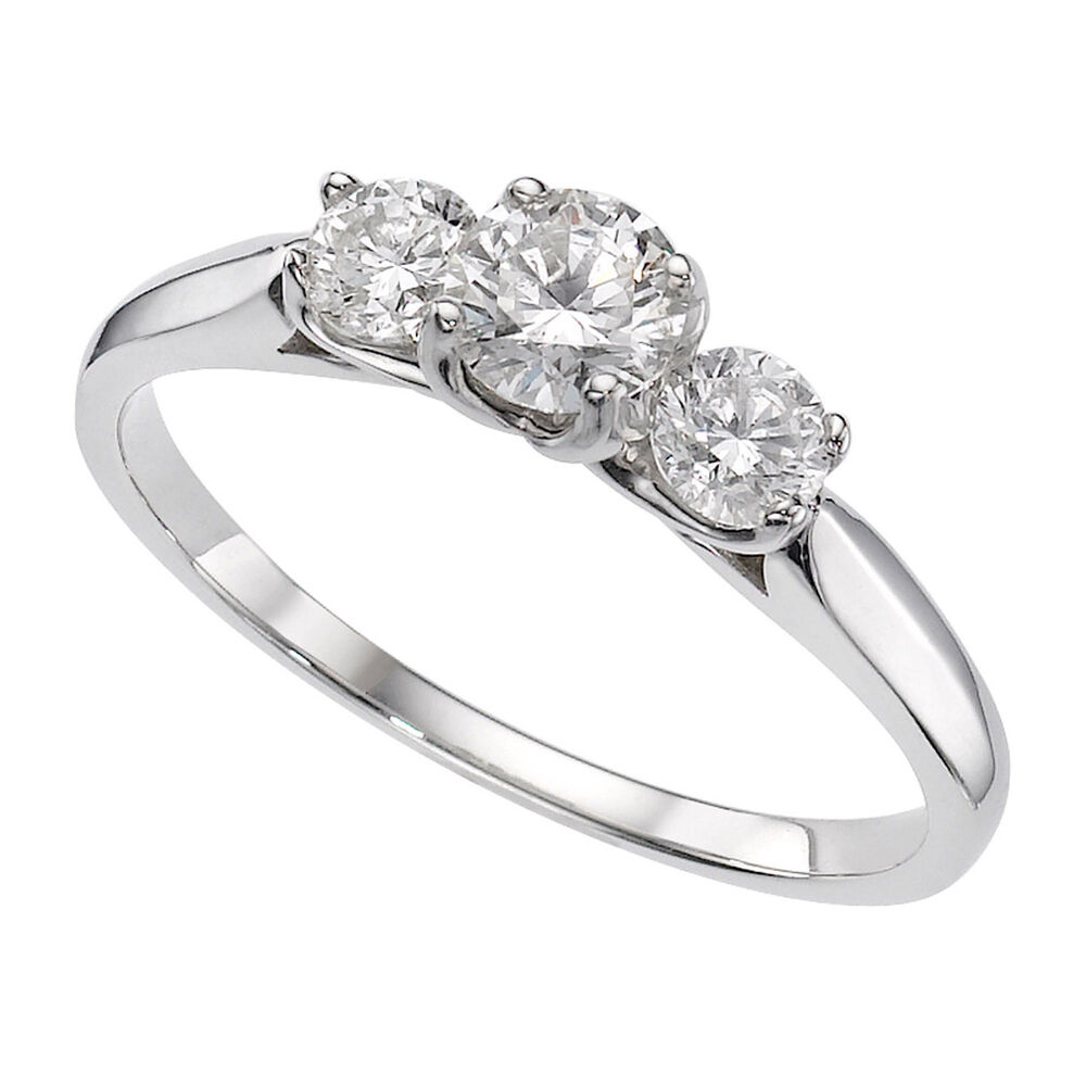 18ct white gold 0.75 carat diamond three stone ring image number 0