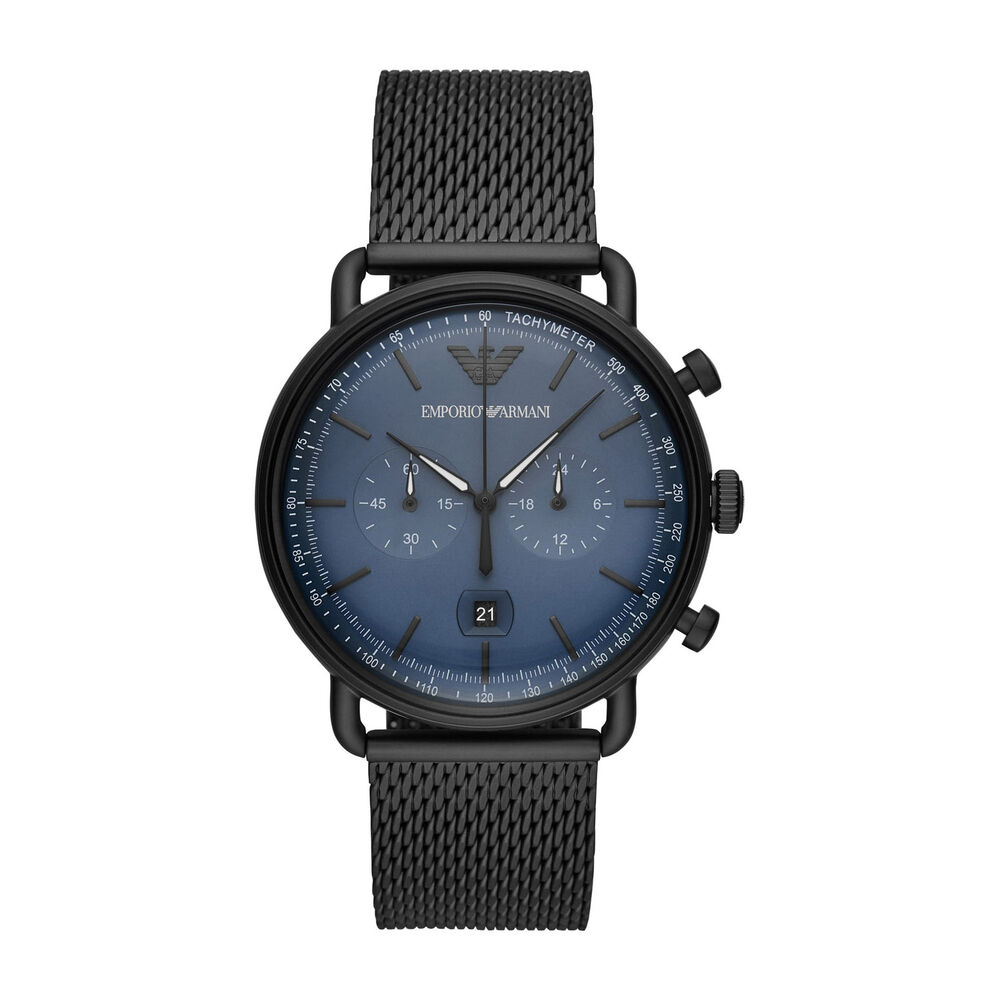 Emporio Armani Blue Dial Black Steel 43mm Men's Watch