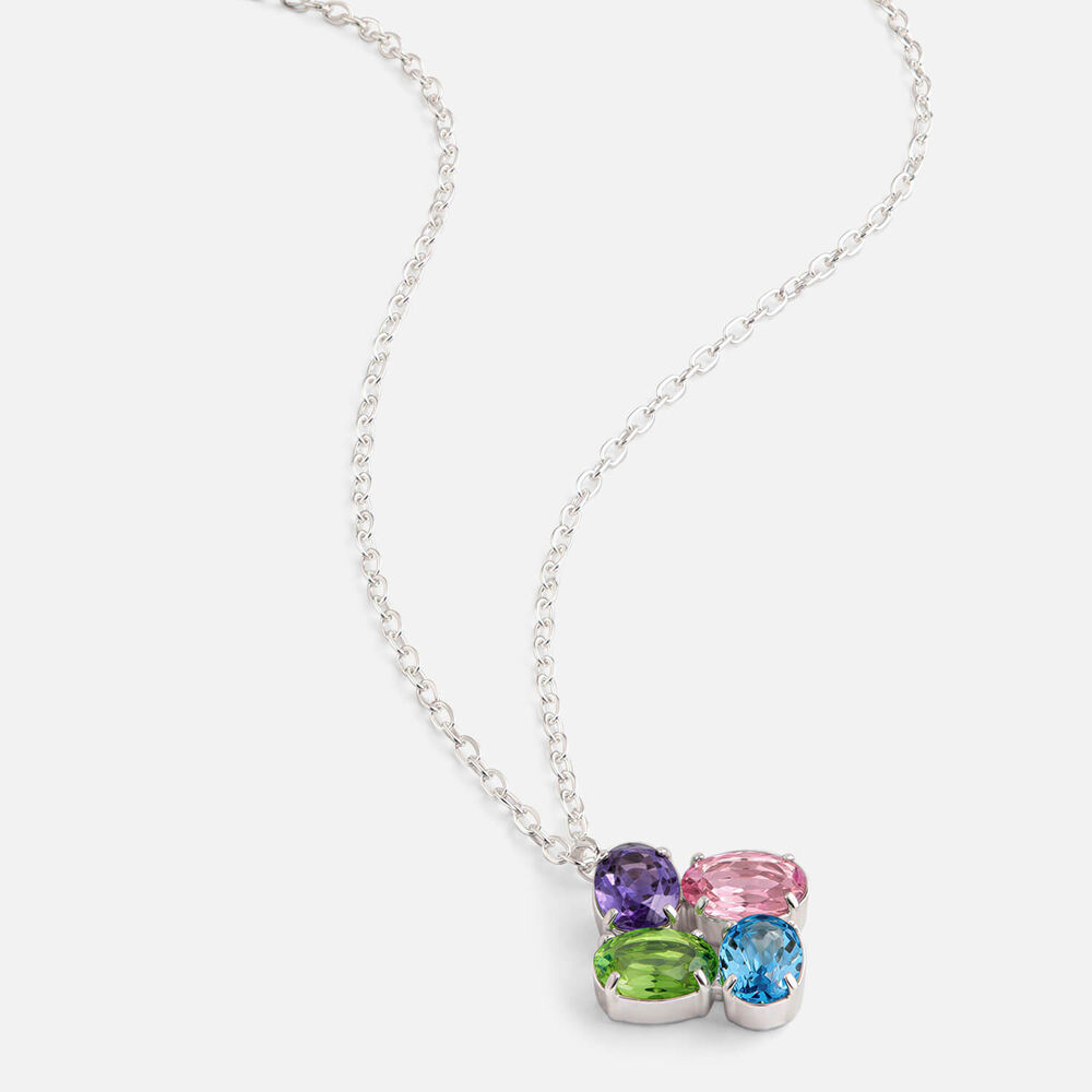 Sterling Silver 4 Multi Colour Oval Cubic Zirconia Pendant