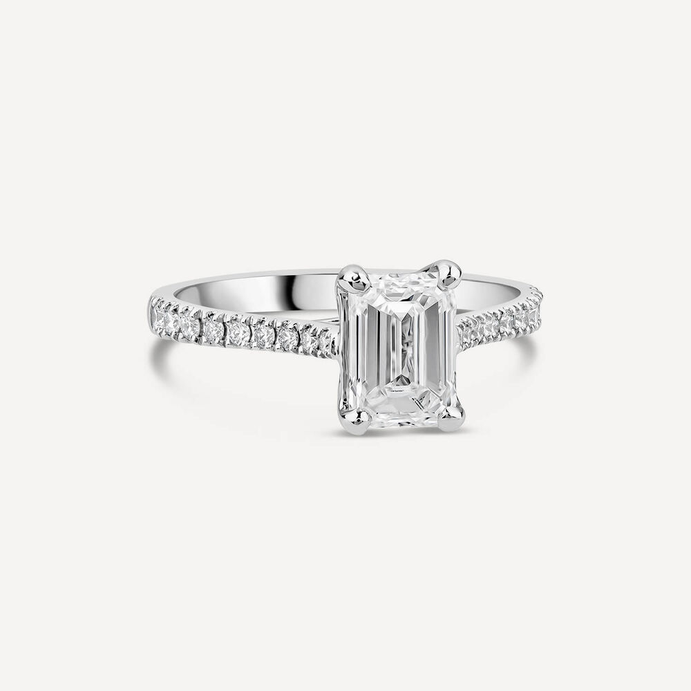 Born Platinum 1.70ct Lab Grown Emerald Cut & Diamond Sides Ring image number 2