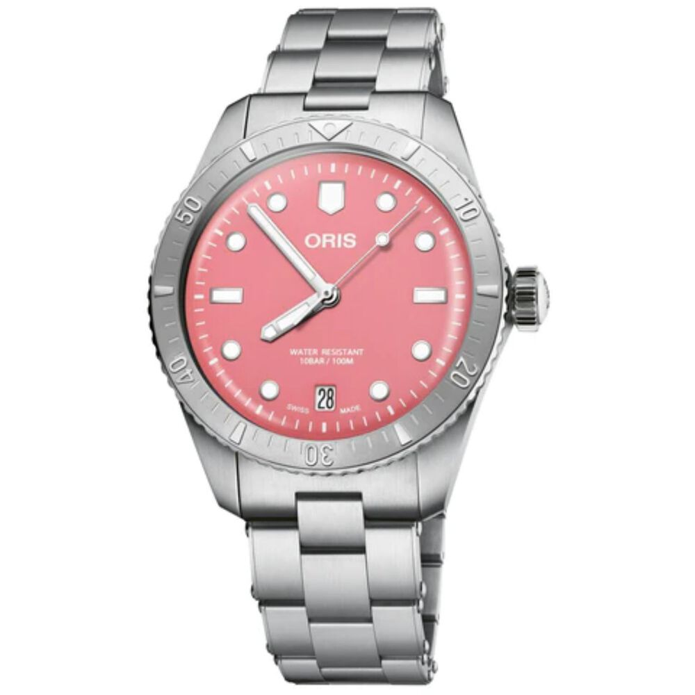 Divers Sixty-Five ‘Cotton Candy’ 38mm Pink Dial Steel Bracelet Watch