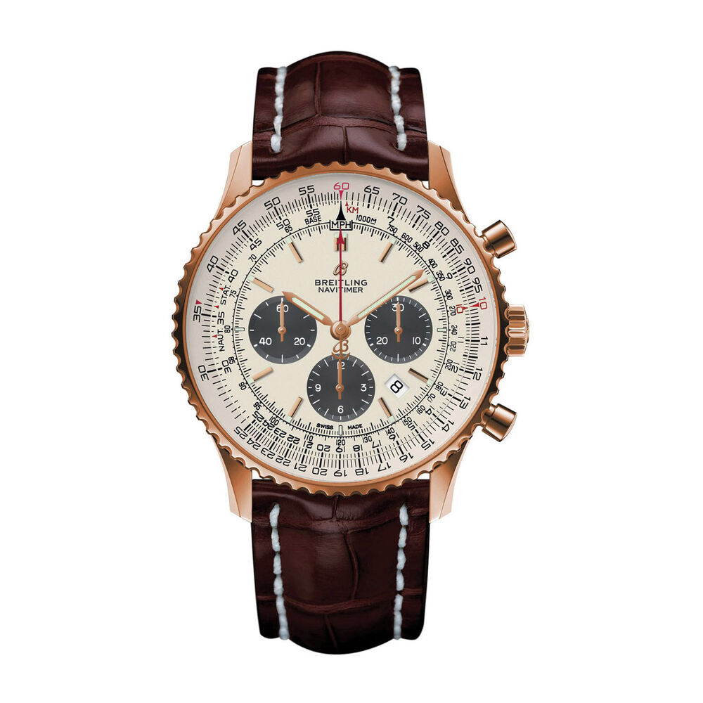 Breitling Navitimer 1 Chronograph Silver Brown Leather Strap watch