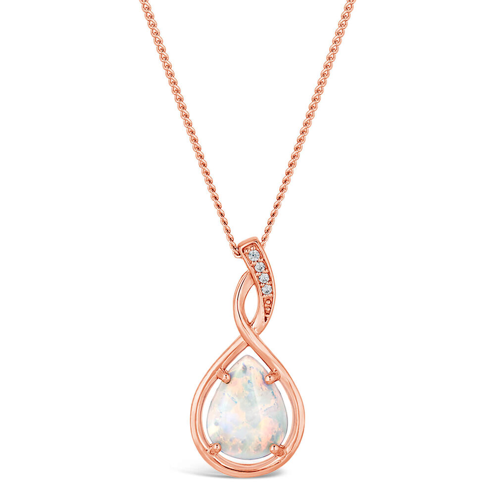 9ct Rose Pear Opal With Twist Diamond Top Pendant image number 0