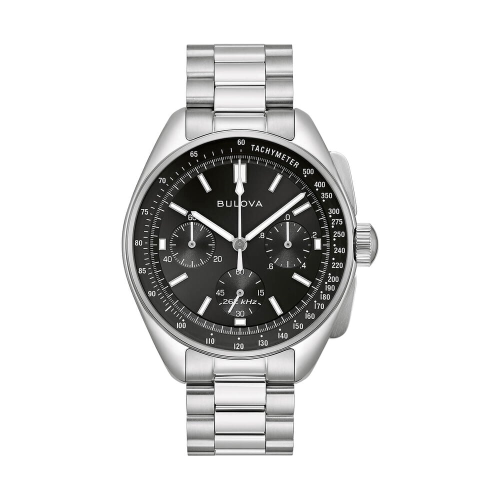 Bulova Lunar Pilot 43.5mm Black Dial Steel Bracelet & Black Leather Strap Set Watch image number 0