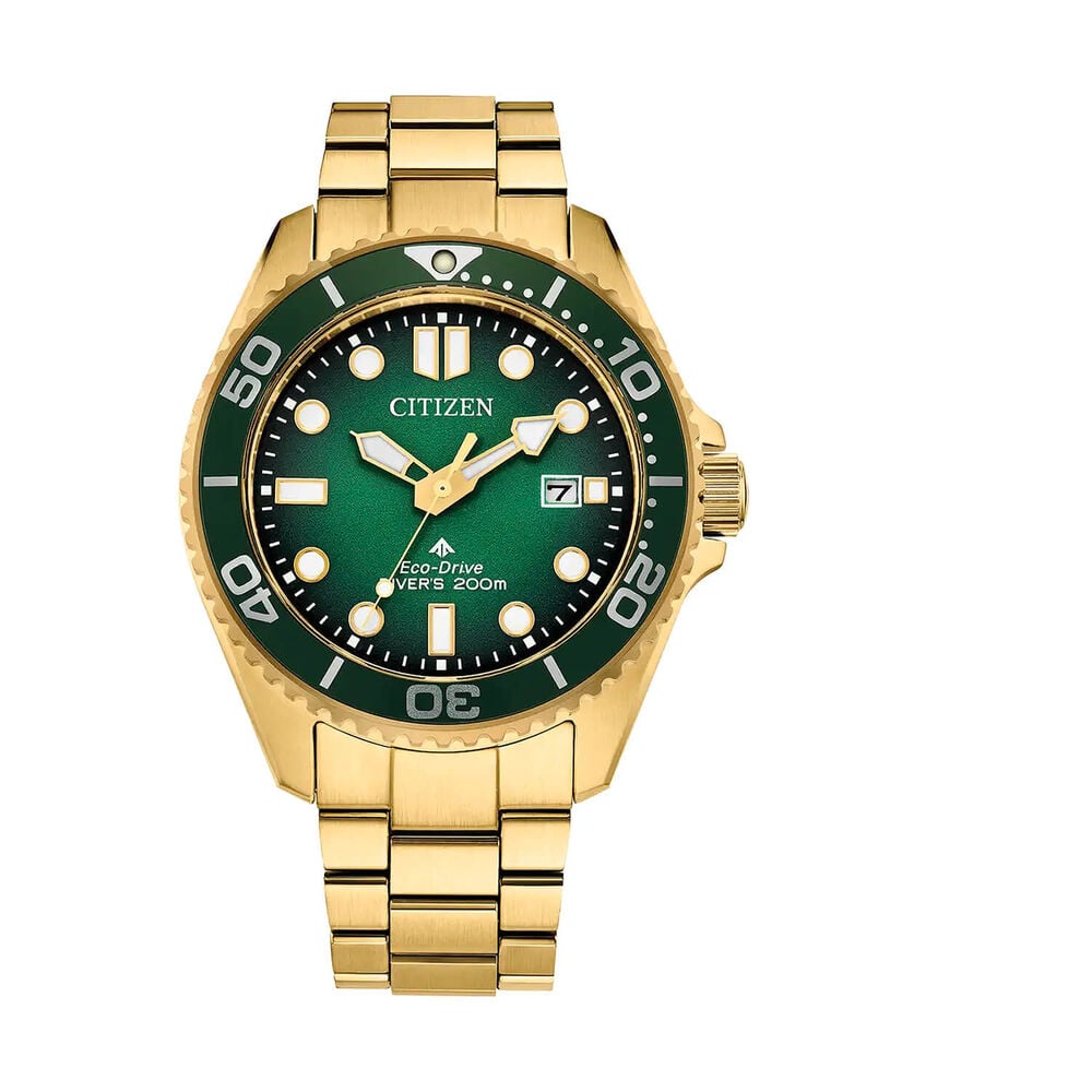 Citizen Promaster Diver 44mm Green Dial Gold Tone Steel Bracelet Watch