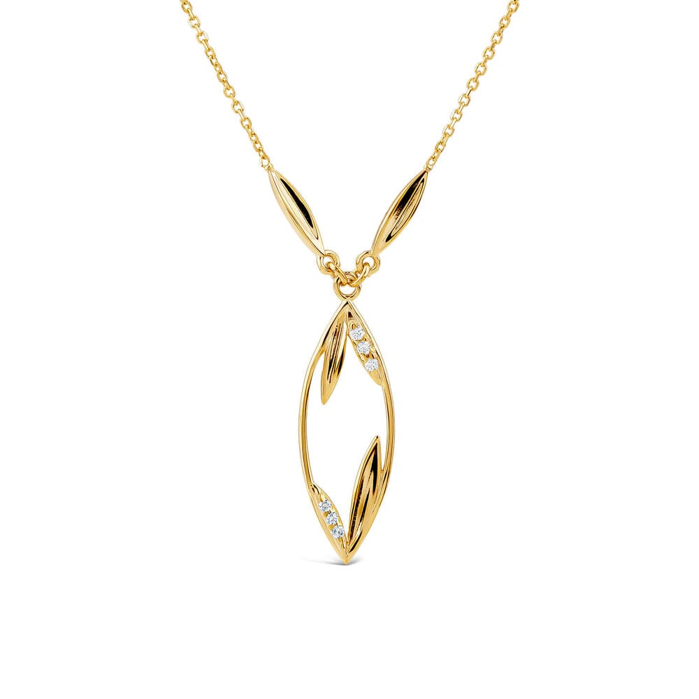 9ct Yellow Gold Cubic Zirconia Open Leaf Design Pendant image number 0