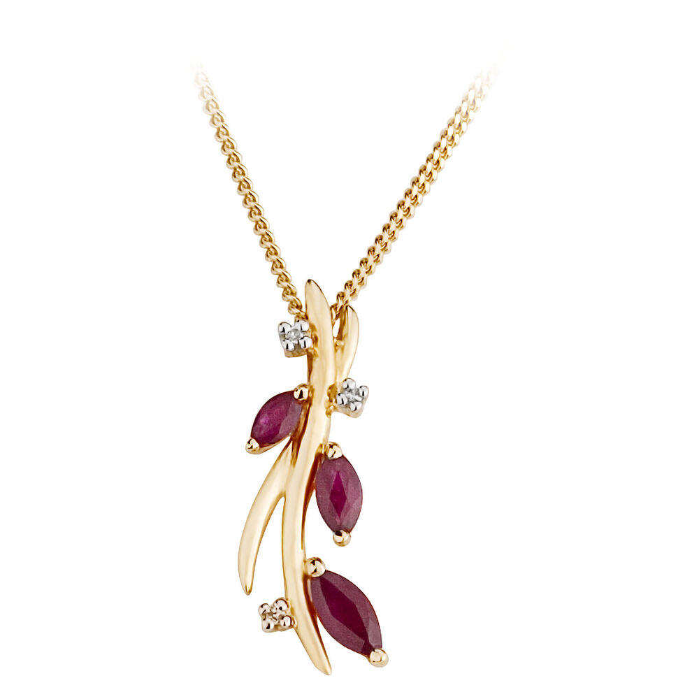 9ct gold marquise ruby and diamond pendant image number 0