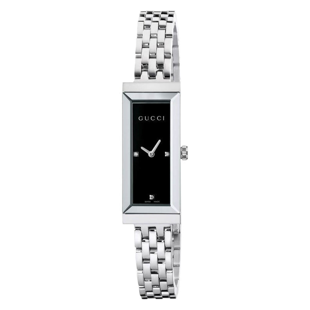 Gucci G-Frame 14 x 34mm Small Rectangular Black Diamond Dial Bracelet Watch
