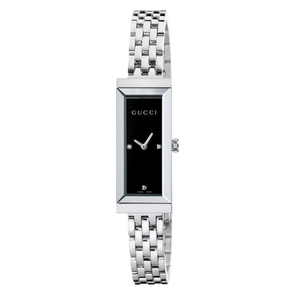 Gucci G-Frame Small Rectangular Black Diamond Dial Steel Case Bracelet Watch