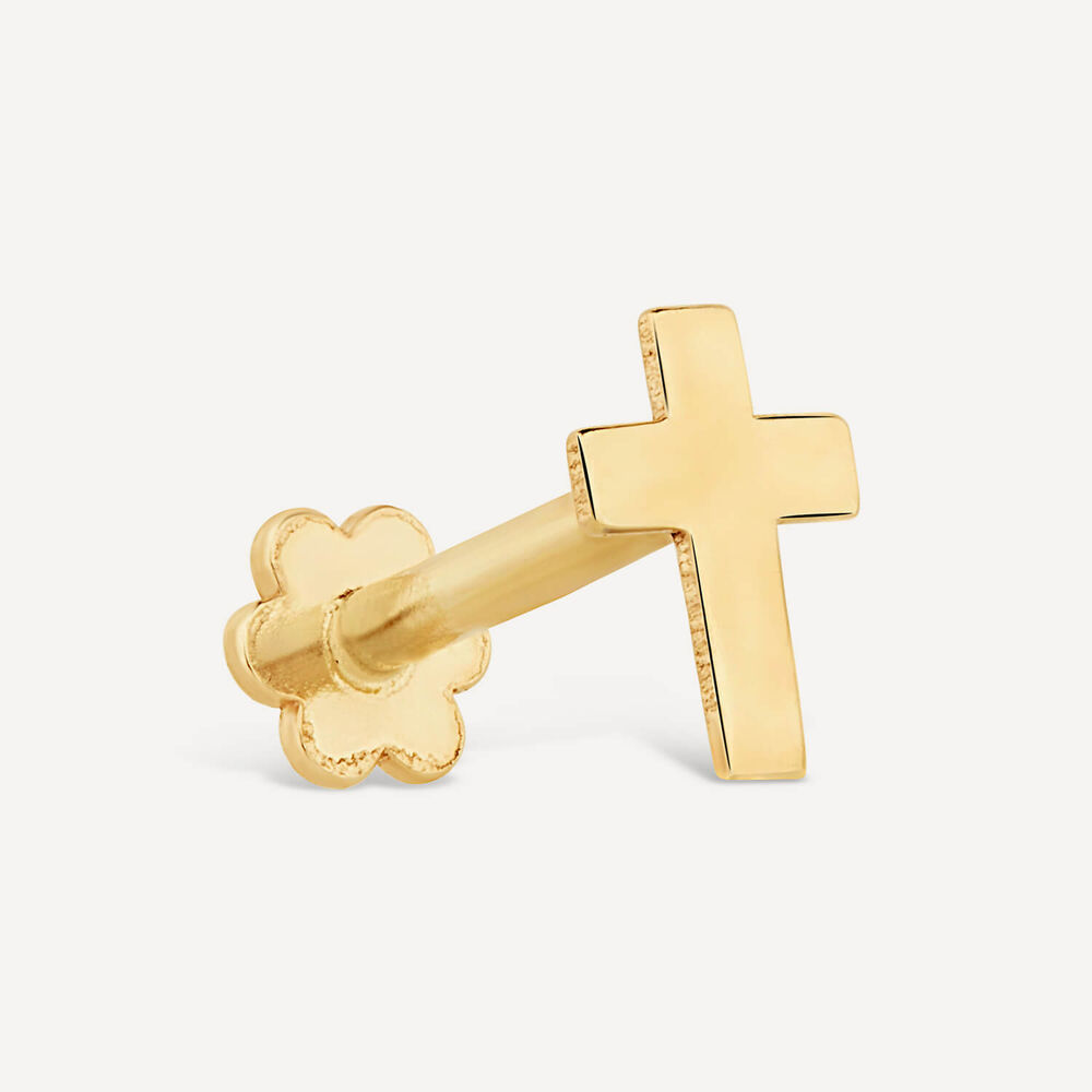 9ct Yellow Gold Cross Single Stud Earring image number 1