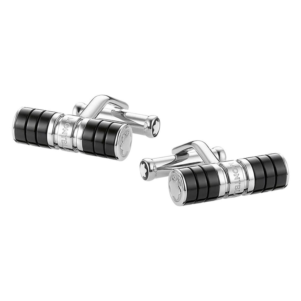 Montblanc Heritage stainless steel and black resin barrel cufflinks image number 0