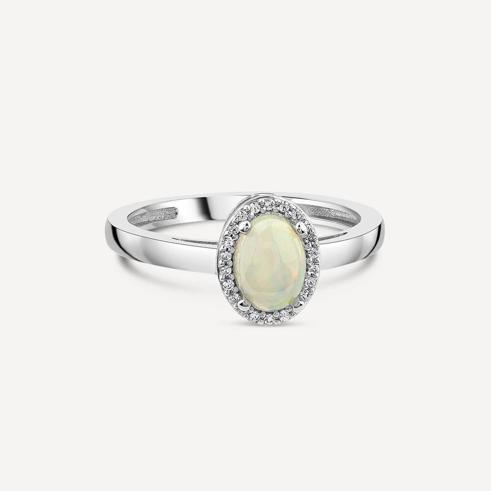 9ct White Gold 0.06ct Opal & Diamond Halo Ring image number 2