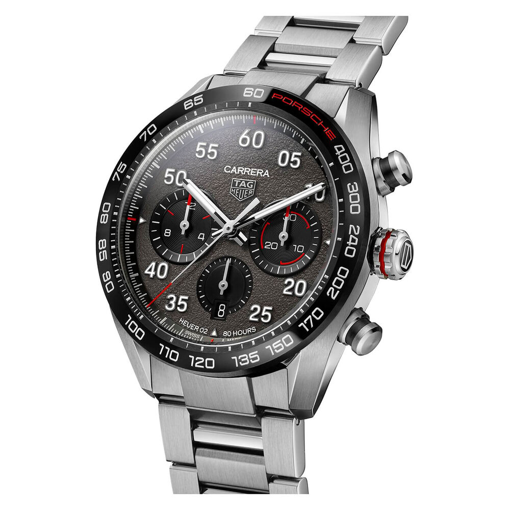 TAG Heuer Carrera Chronograph x Porsche 44mm Black Dial & Bezel Stainless Steel Bracelet Watch image number 2