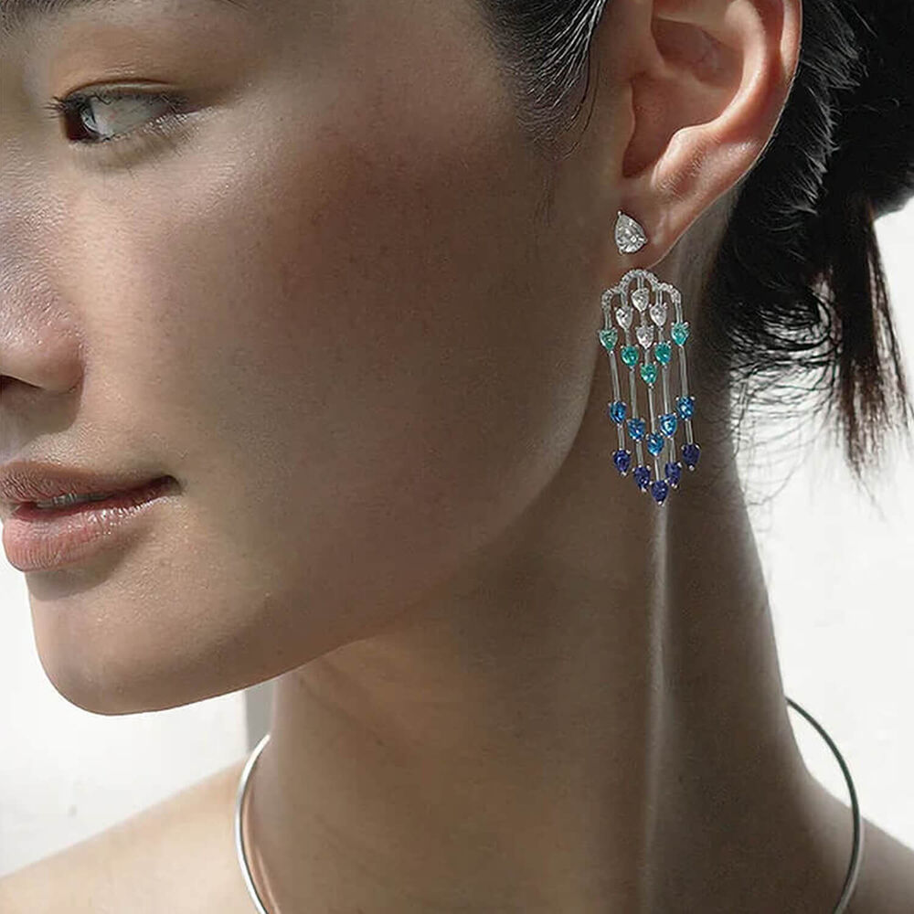 CARAT* London Alba Chandeliers White Gold Plated Sapphire Rain Drop Earrings image number 2