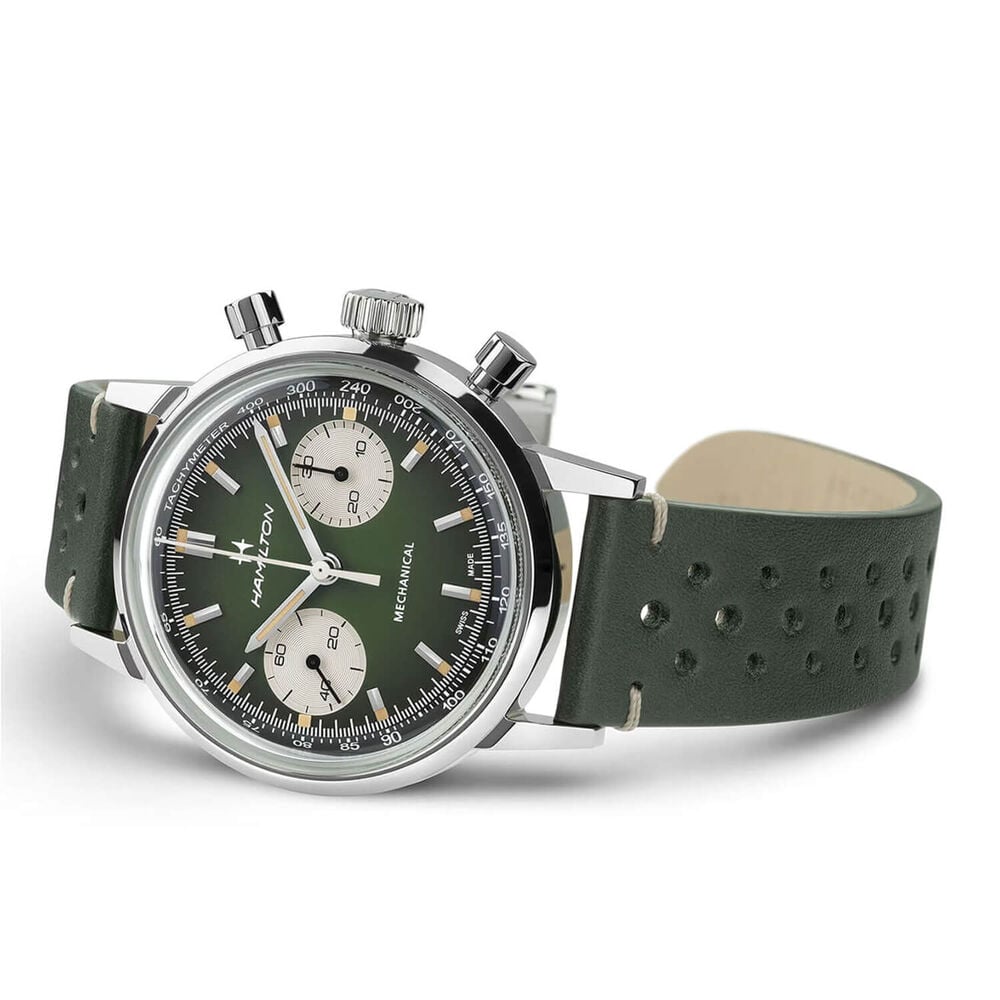 Hamilton American Classic 40mm Green Dial Green Leather Strap Chronograph Watch