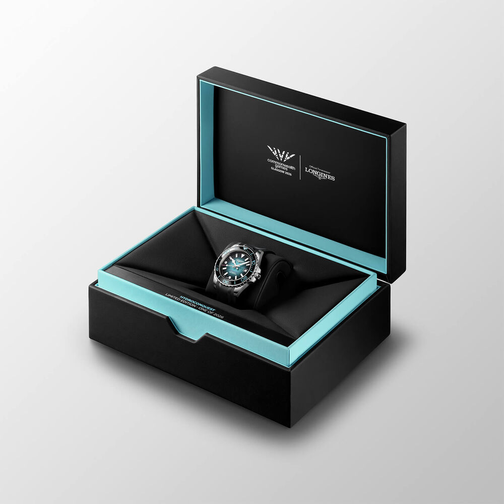 Longines Hydroconquest Commonwealth Games 2026 42mm Teal Dial Black Rubber Strap Watch