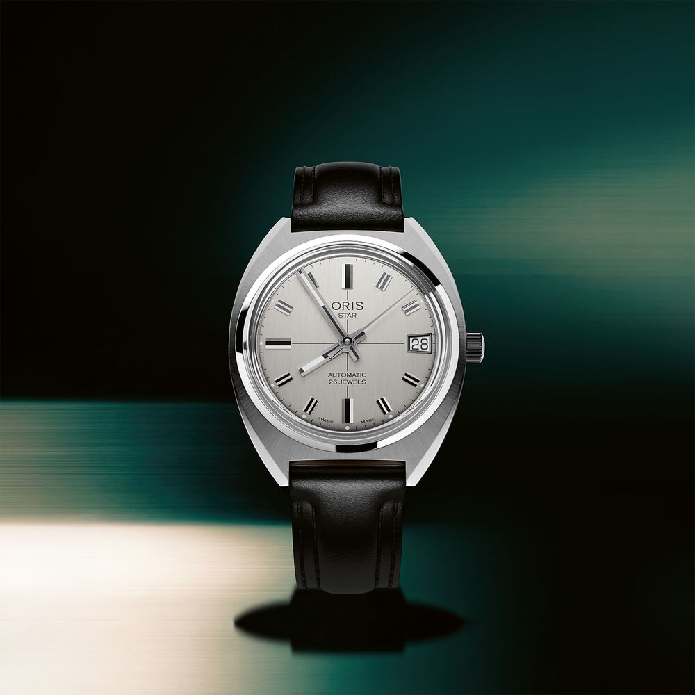 Oris Star Edition 35mm Silver Dial Black Leather Strap Watch