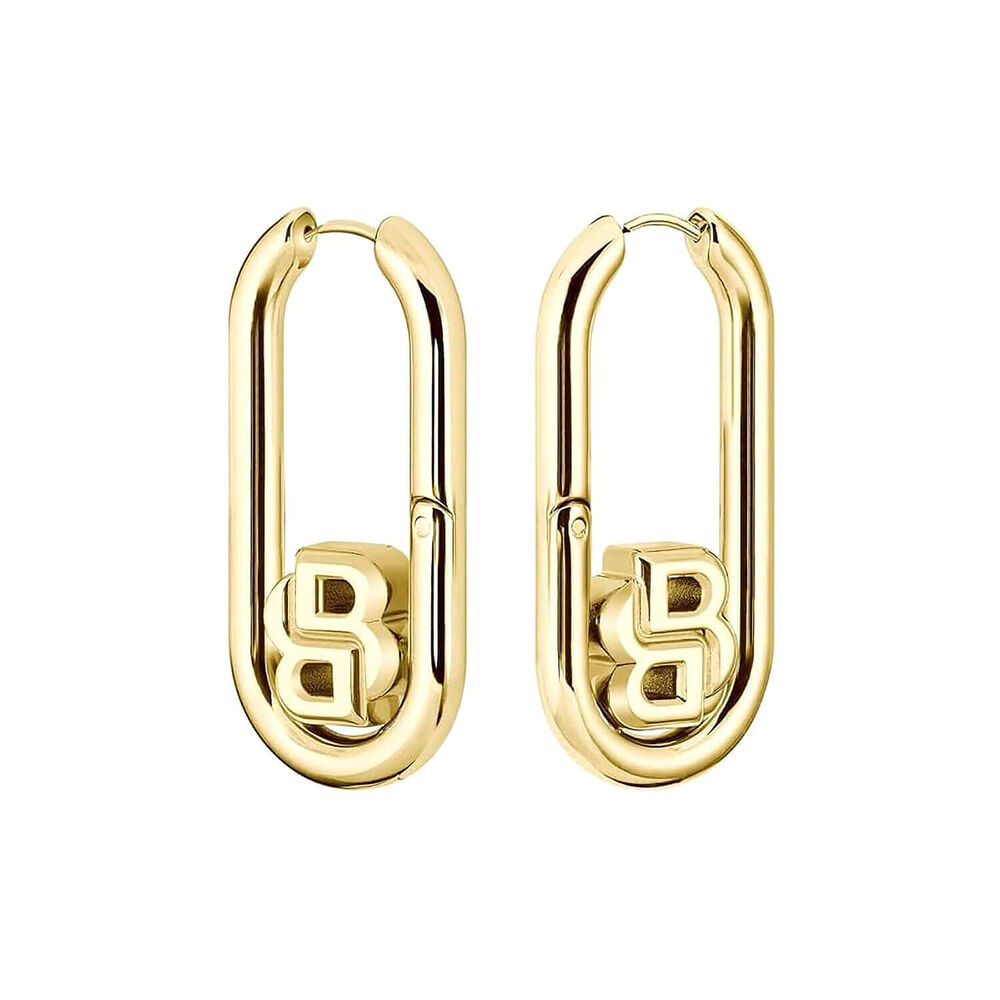 BOSS Gold Tone Double B Monogram Hoop Earrings