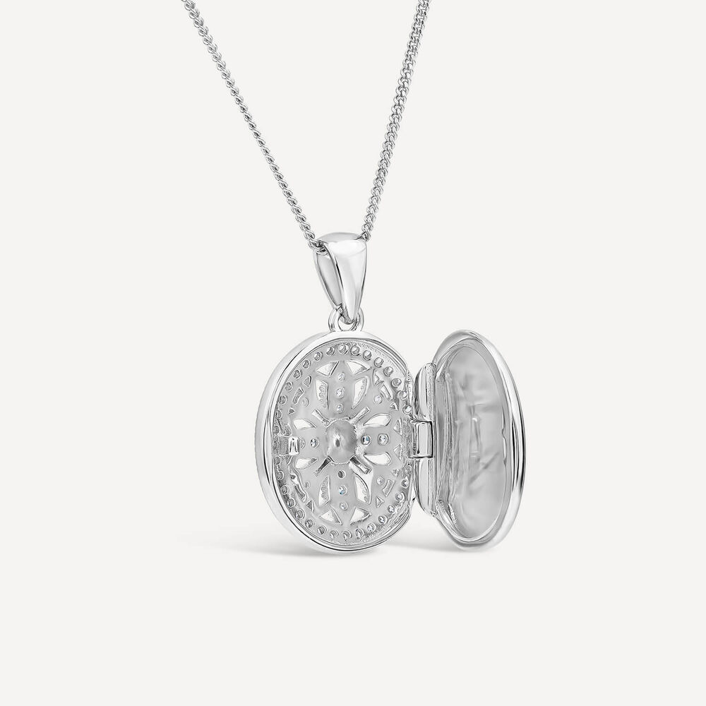 Sterling Silver Small Cubic Zirconia Antique Design Oval Locket Pendant