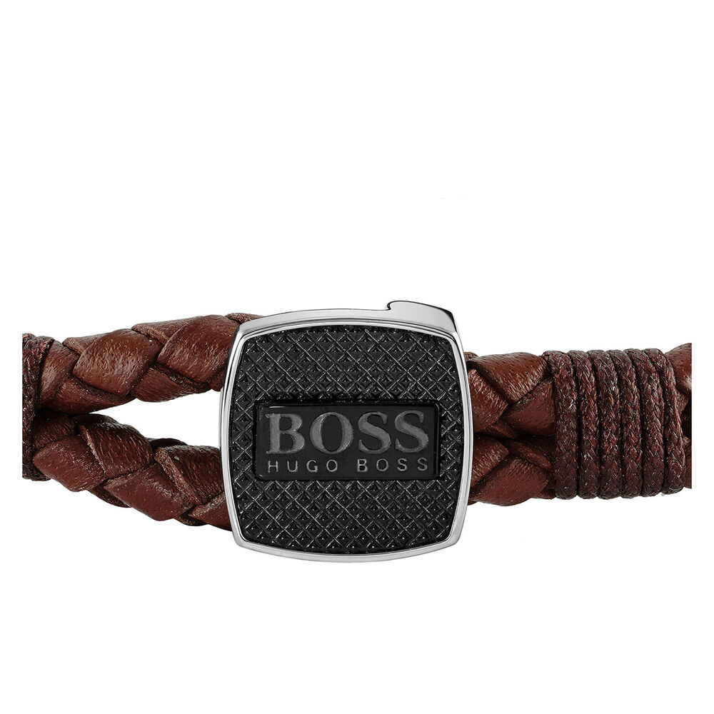 BOSS Gents Seal Braided Brown Leather Bracelet