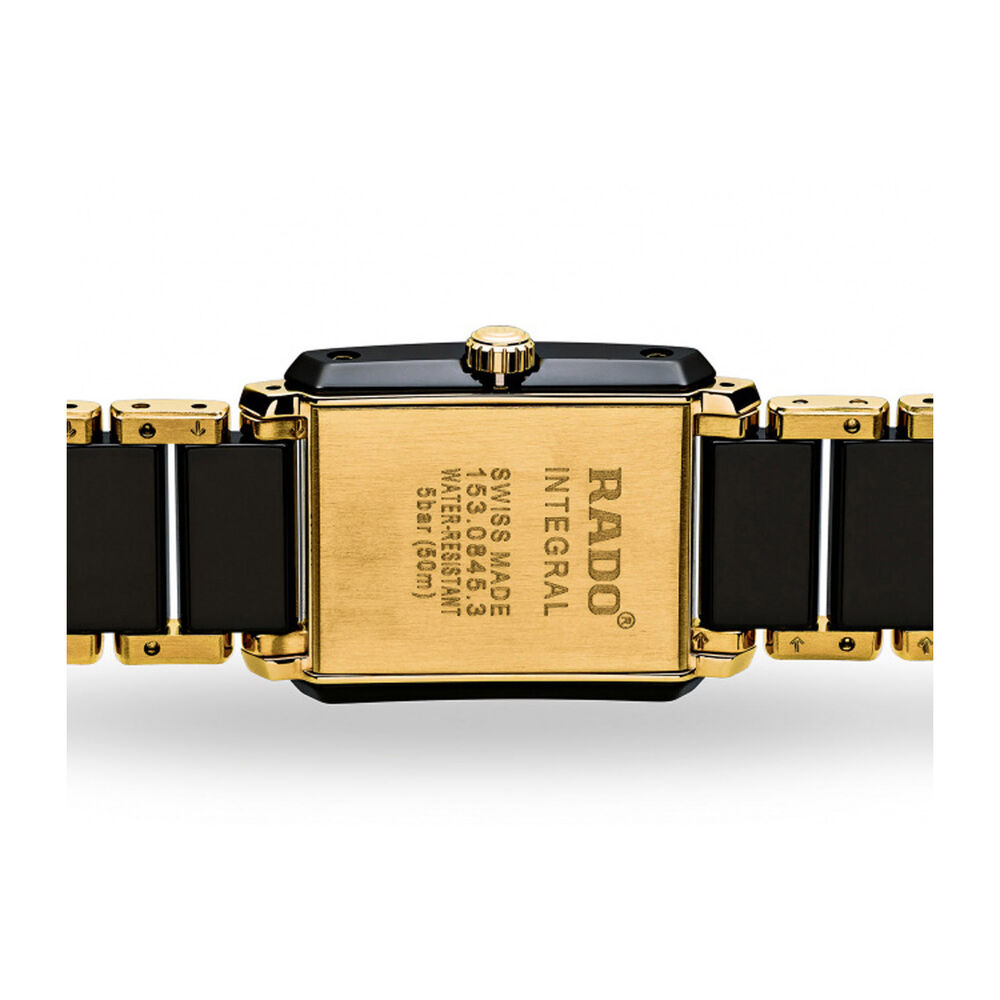 Rado Integral Rectangle Diamond Dot Black & Yellow Gold Bracelet Watch image number 2