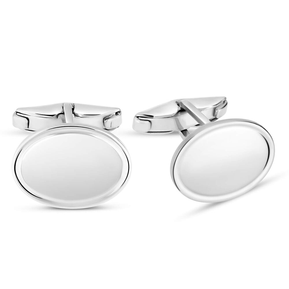 Sterling Silver Oval Plain Cufflinks image number 1