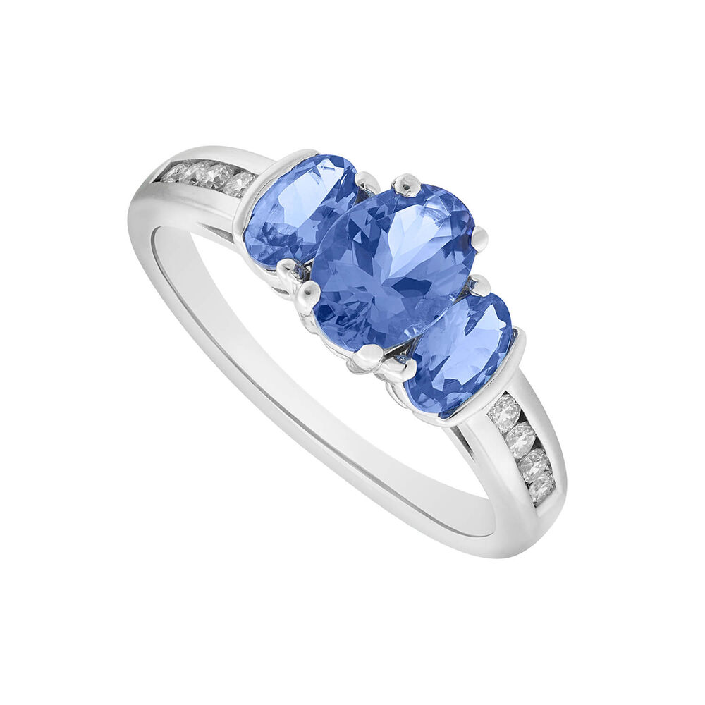 9ct white gold tanzanite and diamond three stone ring