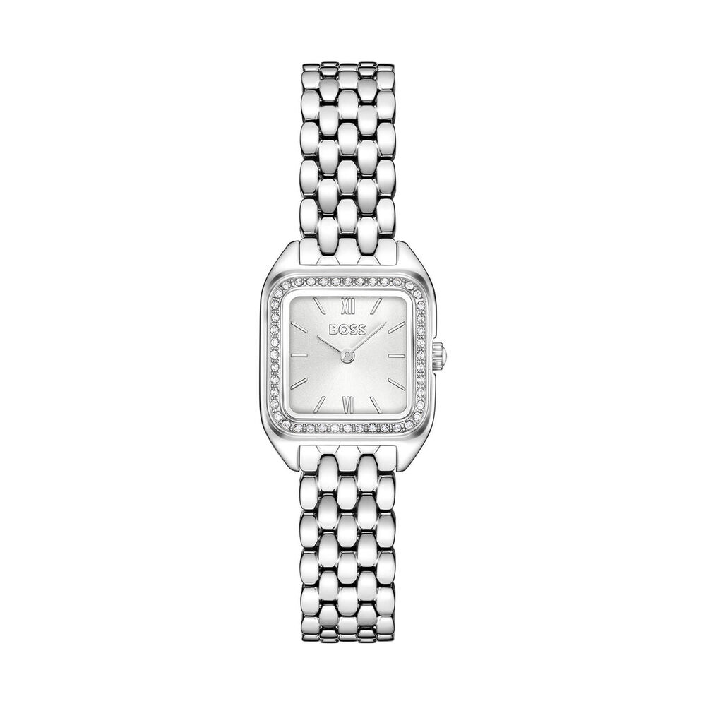 BOSS Mae Petite 22mm Silver Dial Crystal Set Bezel Steel Bracelet Watch