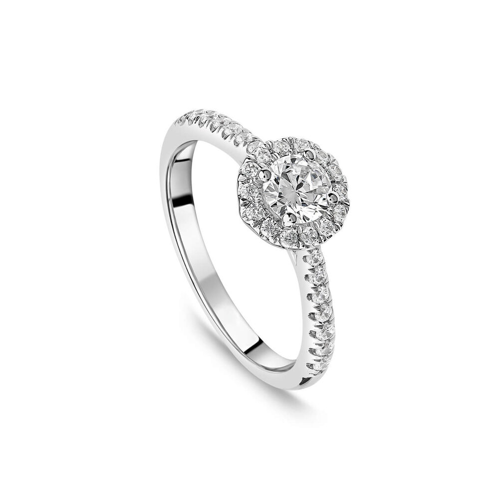 18ct White Gold Orchid Setting 0.75ct Round Halo Diamond &Diamond Shoulders Ring image number 0
