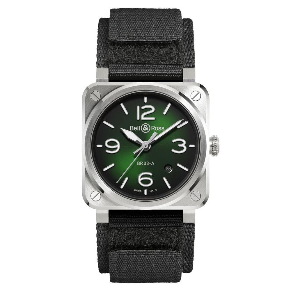 Bell & Ross BR-03 Auto 41mm Green Dial Leather Strap Watch
