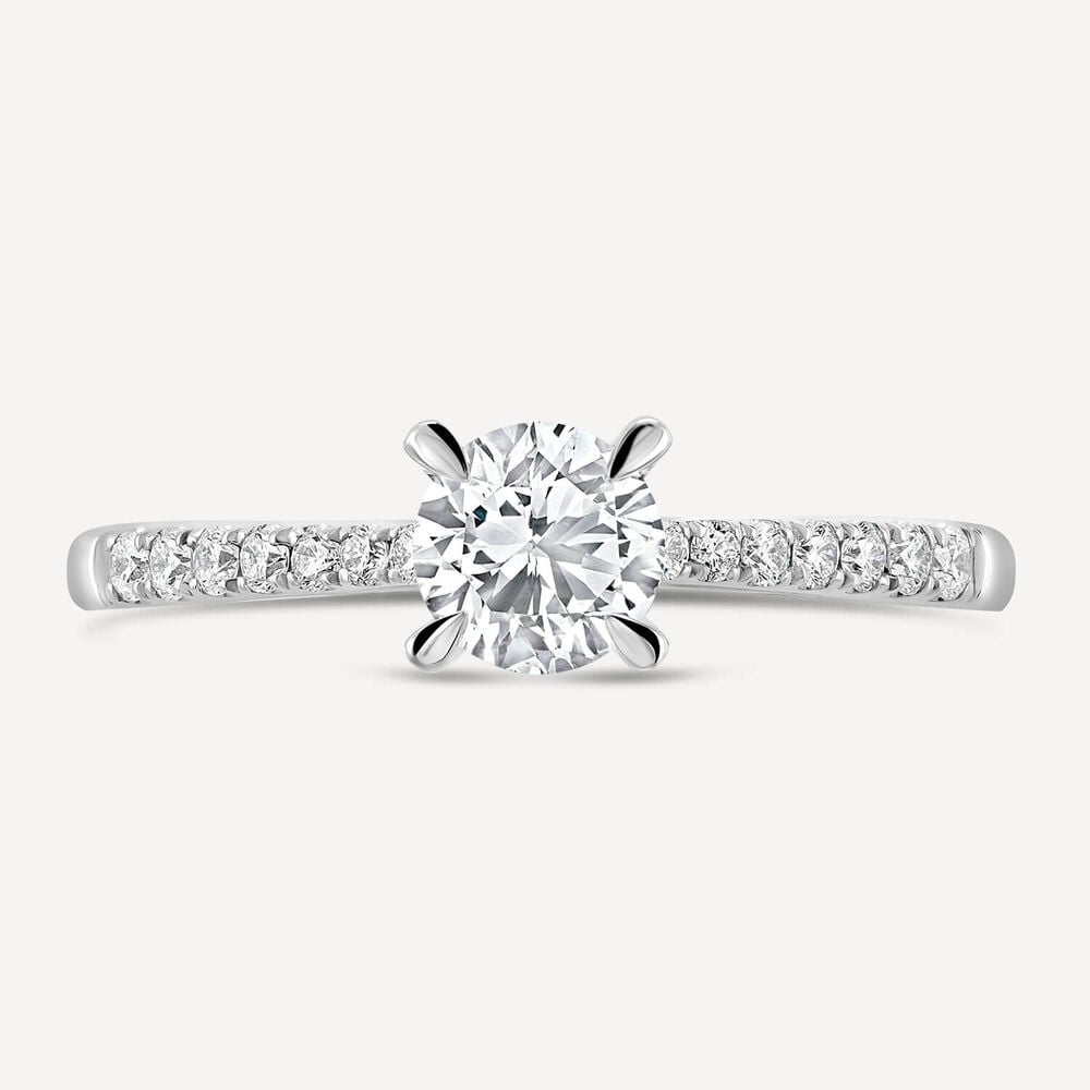 Platinum 0.52ct Round Diamond Four Claw Solitaire & Shoulders Ring image number 1