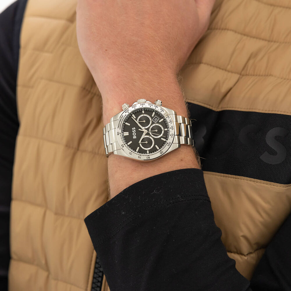 BOSS Hero 2.0 Chronograph 43mm Black Dial Stainless Steel Bracelet Watch image number 5