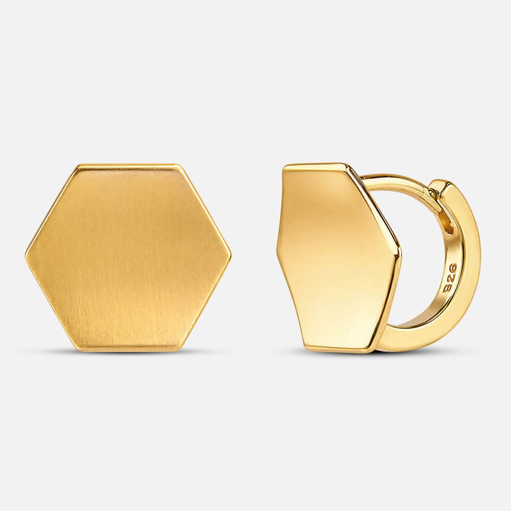 Yellow Gold Plated Sterling Silver Matt Hexagon Shape Stud Earrings