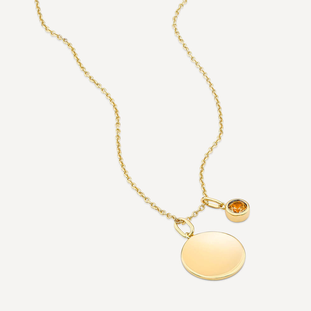 Sterling Silver Yellow Gold Plated Round Citrine & Disc Pendant