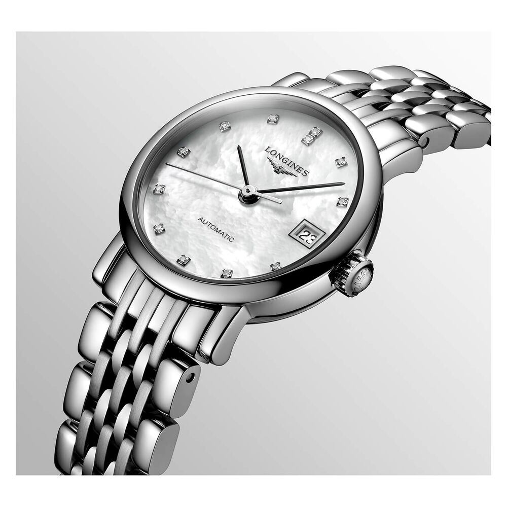 Longines Elegant automatic ladies' mother of pearl dial stainless steel bracelet watch image number 2