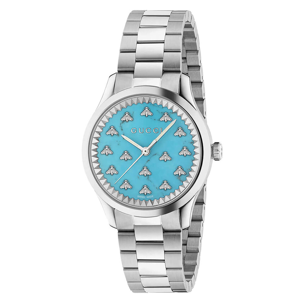 Gucci G-Timeless 32mm Turquoise Dial Steel Bracelet Watch image number 0