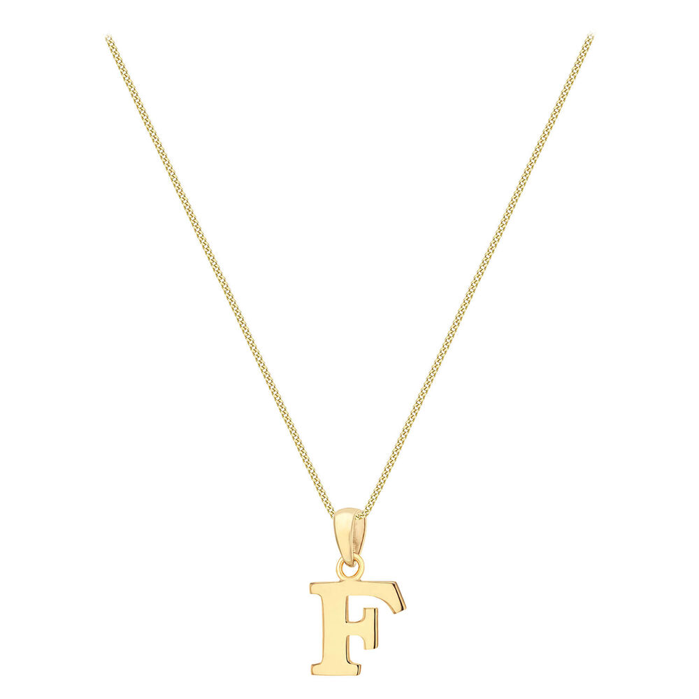 9ct Yellow Gold Plain Initial F Pendant (Special Order) (Chain Included) image number 1