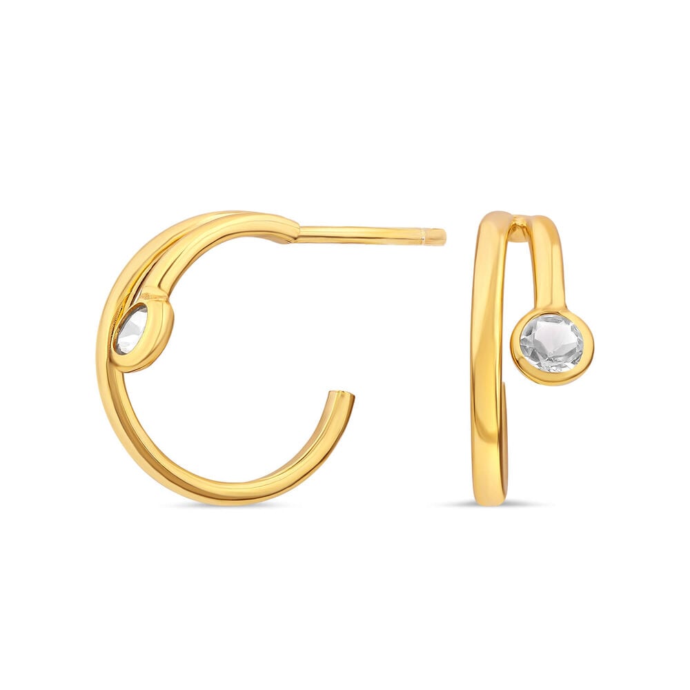 Yellow Gold Plated Sterling Silver Cubic Zirconia Open Double Hoop Earrings