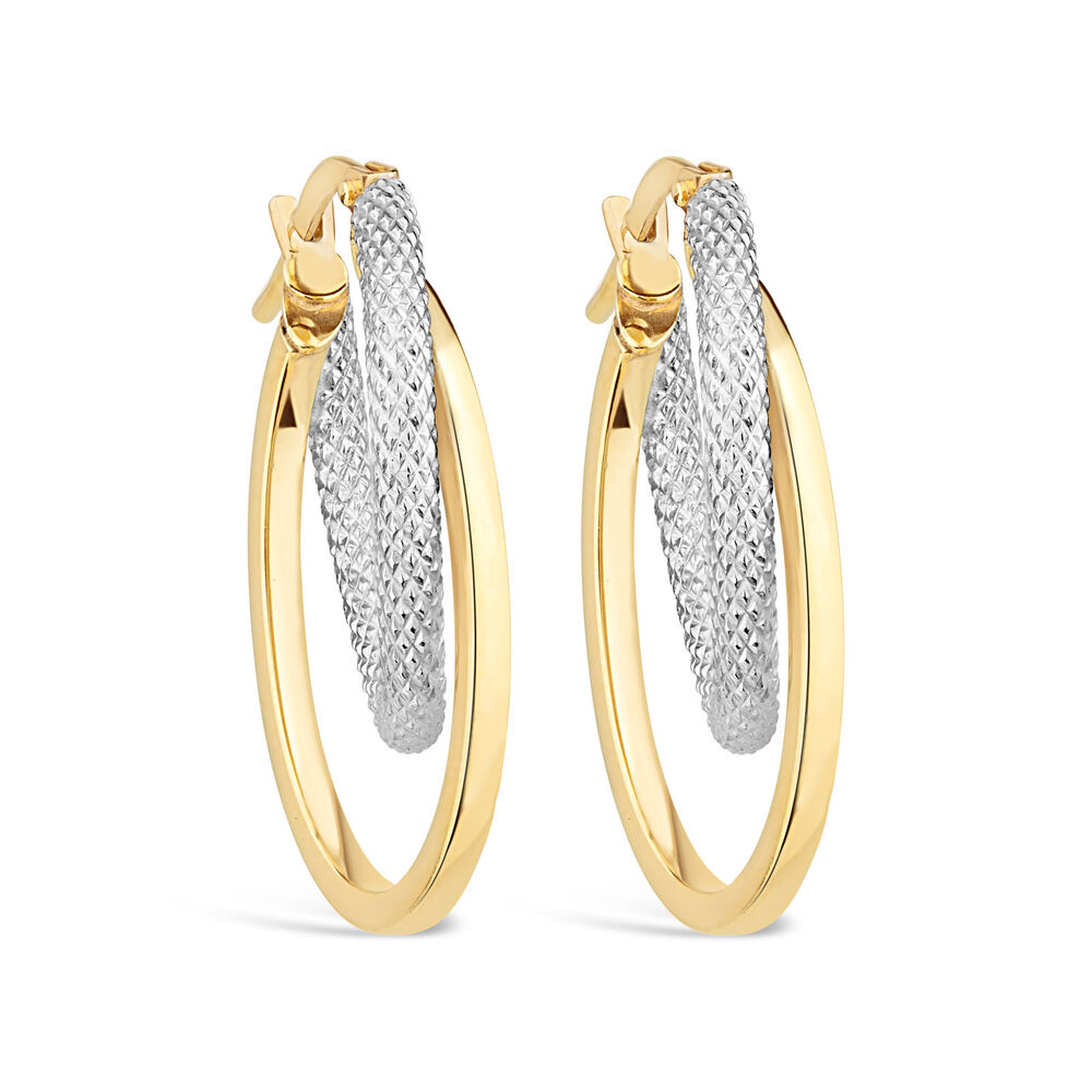 9ct Two-Tone Gold Twist Double Oval Hoop Earrings